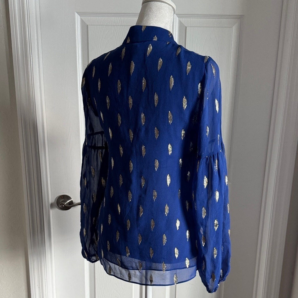 Lilly Pulitzer Royal Blue Blouse with Gold Leaf Pattern - Picture 6 of 16
